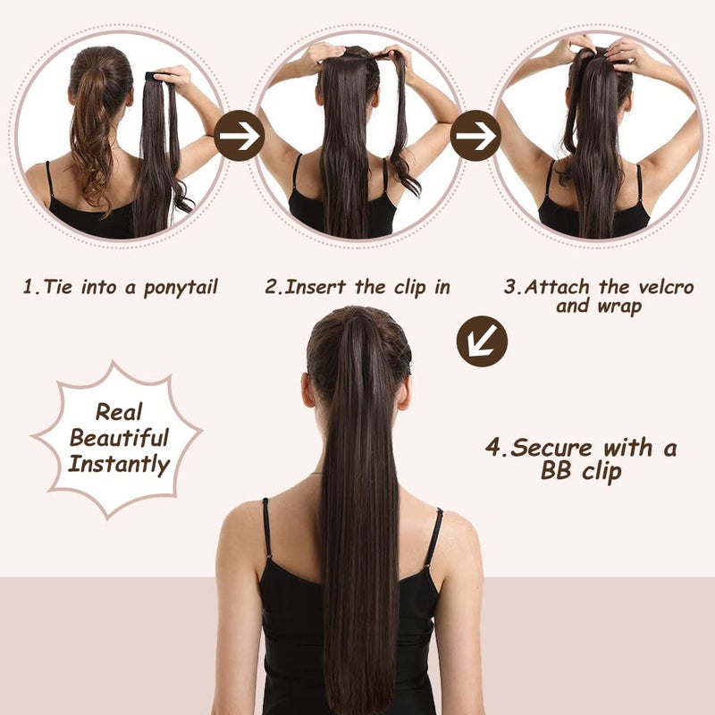 FAAAL 14 inch Ponytail Extension Human Hair 70g #1B Natural Black 100% Remy Hair Ponytail Long Straight Wrap Around Ponytail Clip in Hair Extensions One Piece Hairpiece for Women - Image 5
